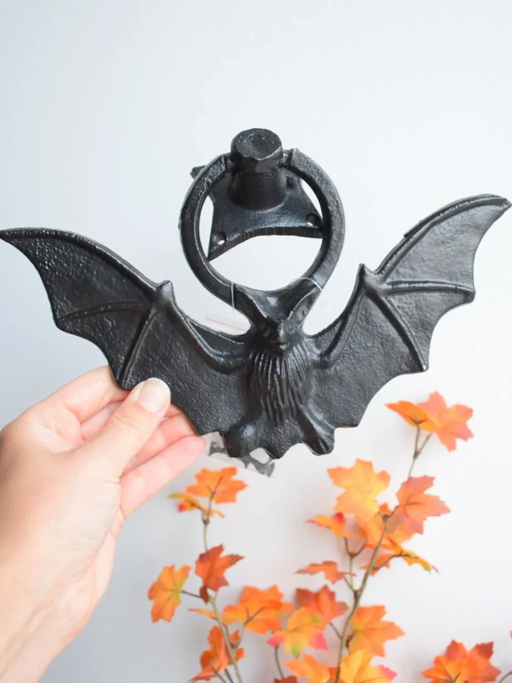 Rustic Gothic Black Cast Iron Metal Vampire Bat Door Knocker Halloween Decor